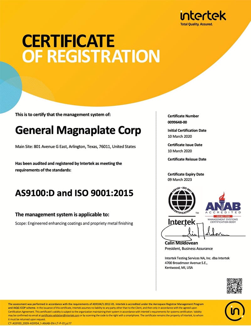 Magnaplate Continually Demonstrates Its Commitment to Quality